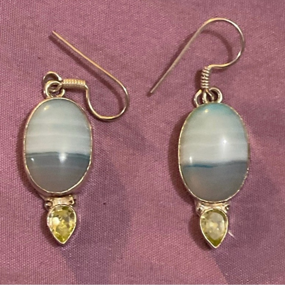 silver gemstone earrings with peridot